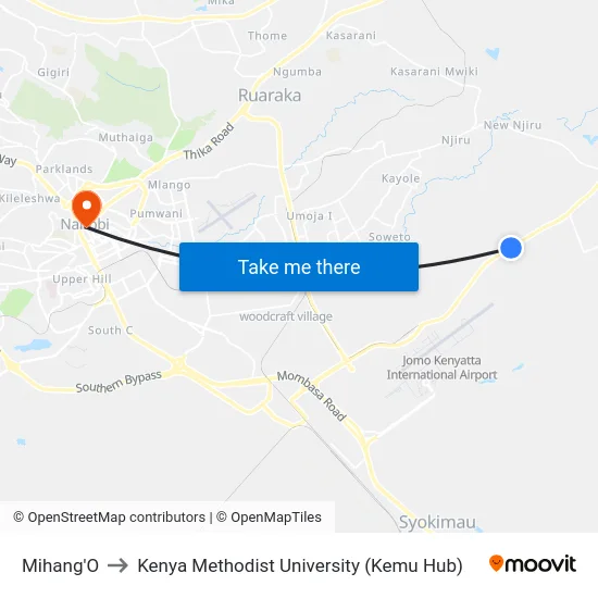 Mihang'O to Kenya Methodist University (Kemu Hub) map