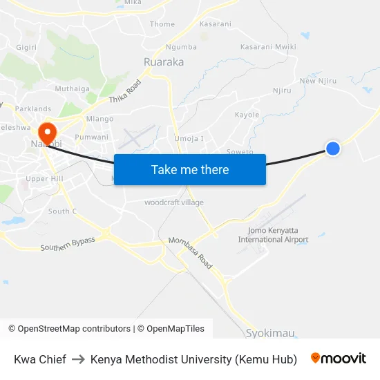 Kwa Chief to Kenya Methodist University (Kemu Hub) map