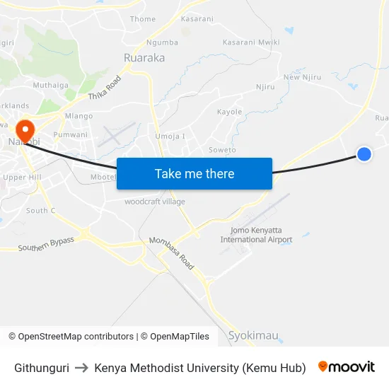 Githunguri to Kenya Methodist University (Kemu Hub) map