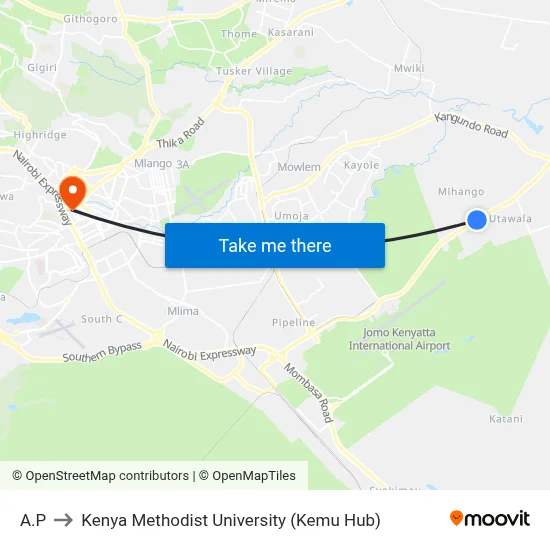 A.P to Kenya Methodist University (Kemu Hub) map