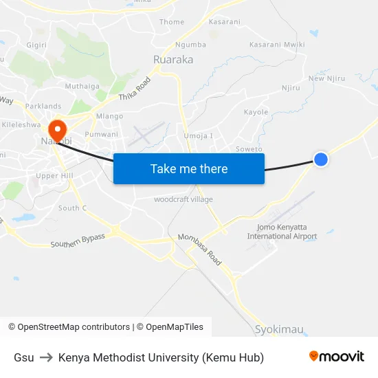 Gsu to Kenya Methodist University (Kemu Hub) map