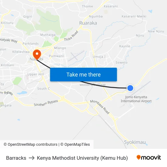 Barracks to Kenya Methodist University (Kemu Hub) map