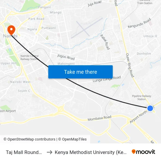 Taj Mall Roundabout to Kenya Methodist University (Kemu Hub) map