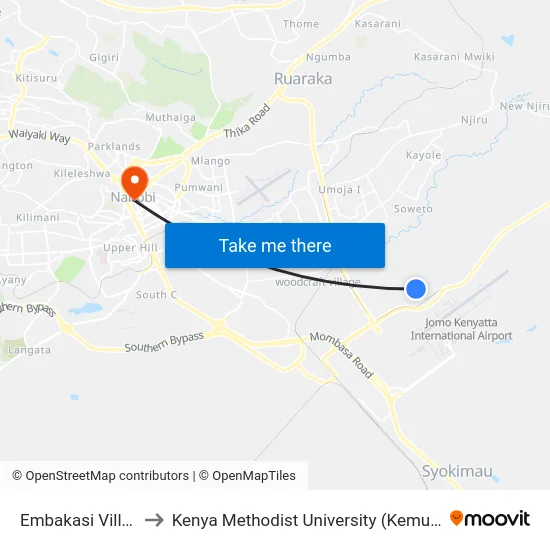 Embakasi Village to Kenya Methodist University (Kemu Hub) map