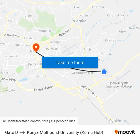 Gate D to Kenya Methodist University (Kemu Hub) map