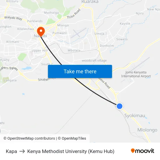 Kapa to Kenya Methodist University (Kemu Hub) map