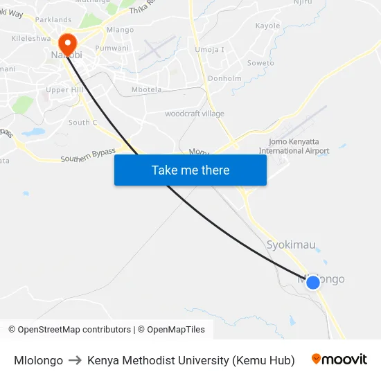 Mlolongo to Kenya Methodist University (Kemu Hub) map