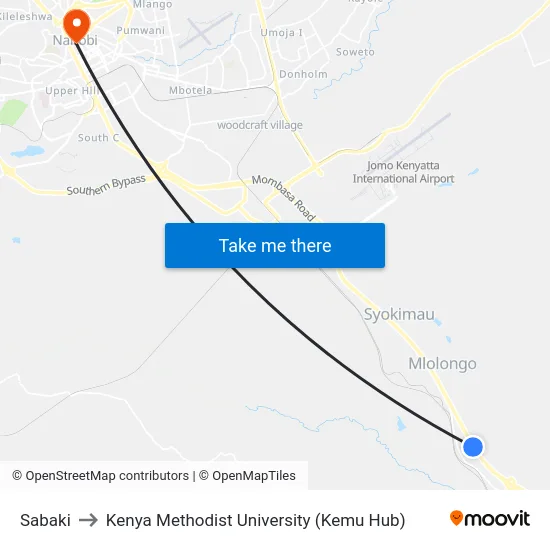Sabaki to Kenya Methodist University (Kemu Hub) map