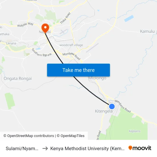 Sulami/Nyambura to Kenya Methodist University (Kemu Hub) map