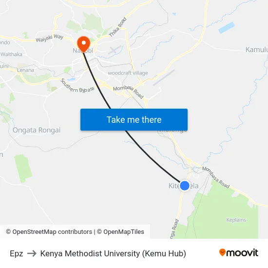 Epz to Kenya Methodist University (Kemu Hub) map