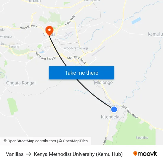 Vanillas to Kenya Methodist University (Kemu Hub) map