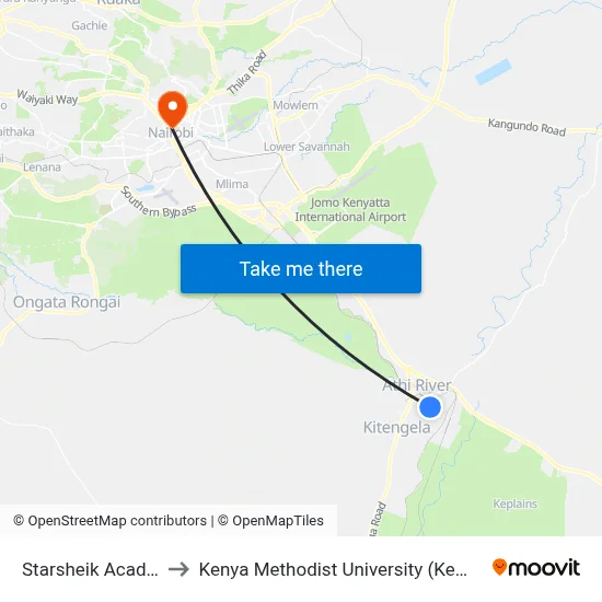 Starsheik Academy to Kenya Methodist University (Kemu Hub) map