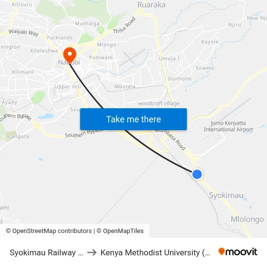 Syokimau Railway Station to Kenya Methodist University (Kemu Hub) map