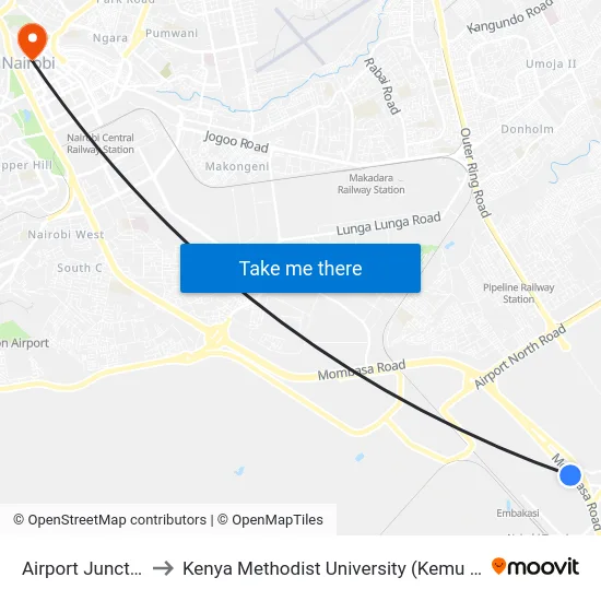 Airport Junction to Kenya Methodist University (Kemu Hub) map