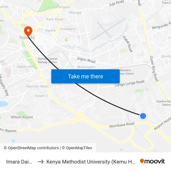 Imara Daima to Kenya Methodist University (Kemu Hub) map