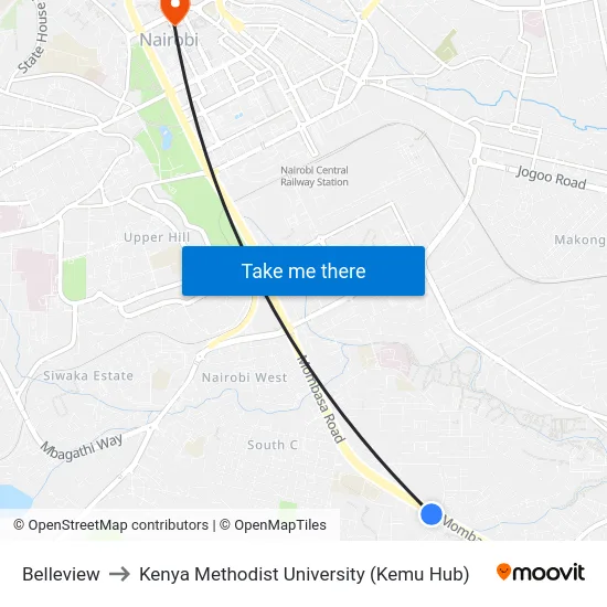 Belleview to Kenya Methodist University (Kemu Hub) map