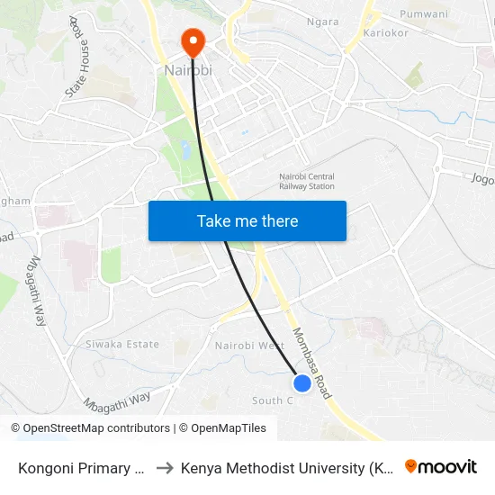 Kongoni Primary School to Kenya Methodist University (Kemu Hub) map