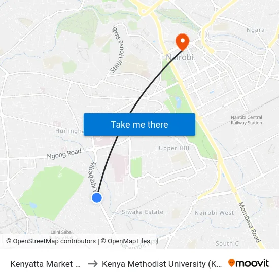Kenyatta Market Flyover to Kenya Methodist University (Kemu Hub) map