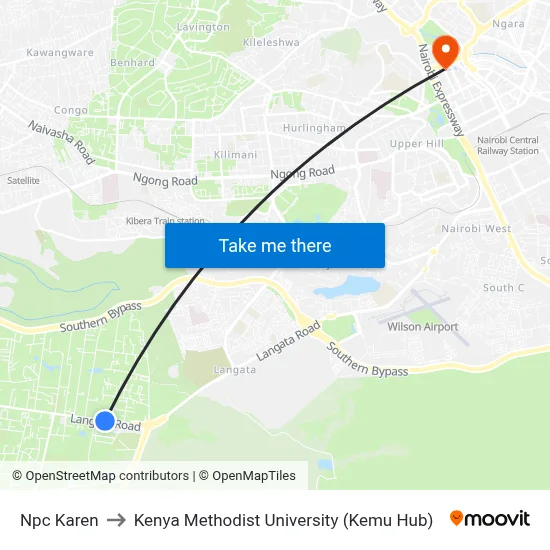 Npc Karen to Kenya Methodist University (Kemu Hub) map