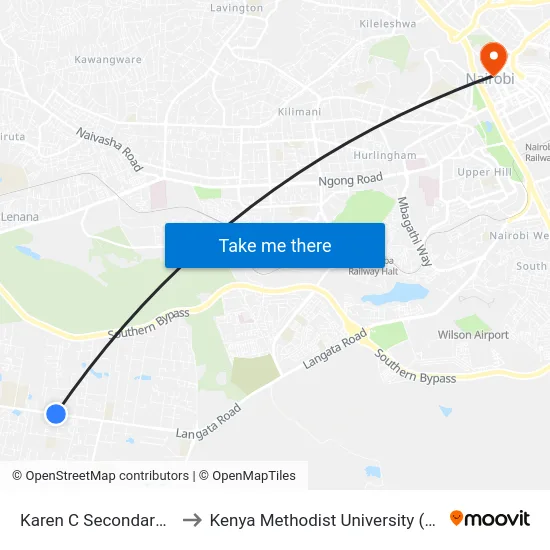 Karen C Secondary School to Kenya Methodist University (Kemu Hub) map
