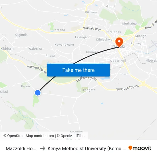 Mazzoldi House to Kenya Methodist University (Kemu Hub) map