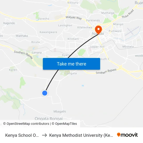 Kenya School Of Law to Kenya Methodist University (Kemu Hub) map
