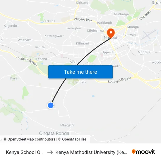Kenya School Of Law to Kenya Methodist University (Kemu Hub) map