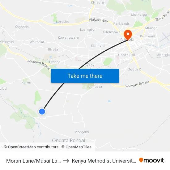 Moran Lane/Masai Lane Junction to Kenya Methodist University (Kemu Hub) map