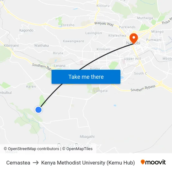 Cemastea to Kenya Methodist University (Kemu Hub) map