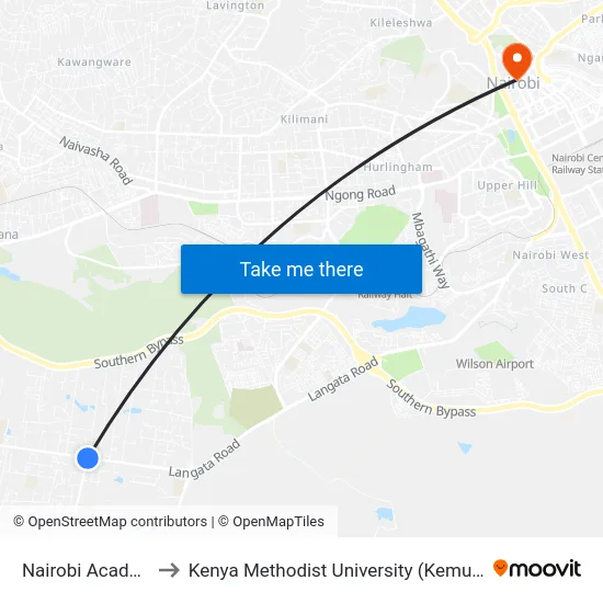 Nairobi Academy to Kenya Methodist University (Kemu Hub) map