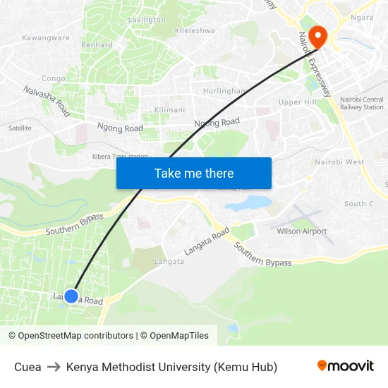Cuea to Kenya Methodist University (Kemu Hub) map