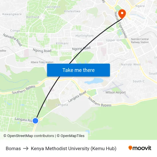 Bomas to Kenya Methodist University (Kemu Hub) map