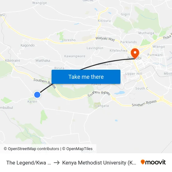 The Legend/Kwa Farasi to Kenya Methodist University (Kemu Hub) map