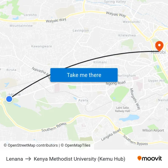 Lenana to Kenya Methodist University (Kemu Hub) map