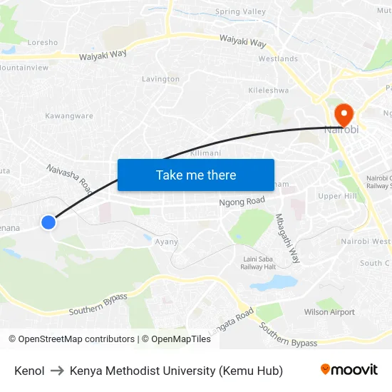 Kenol to Kenya Methodist University (Kemu Hub) map