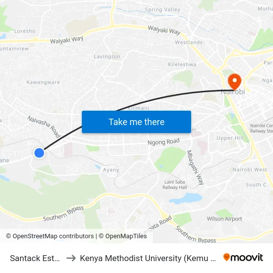 Santack Estate to Kenya Methodist University (Kemu Hub) map