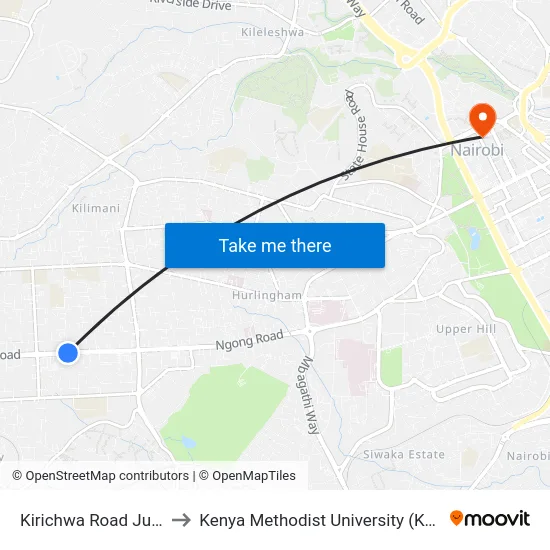 Kirichwa Road Junction to Kenya Methodist University (Kemu Hub) map