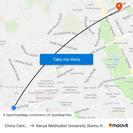 China Centre to Kenya Methodist University (Kemu Hub) map