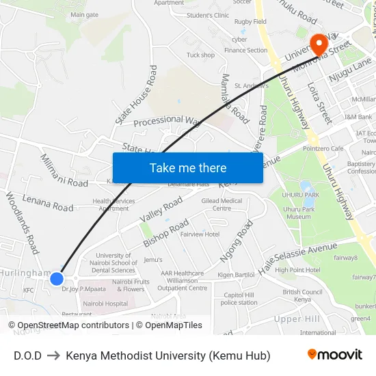 D.O.D to Kenya Methodist University (Kemu Hub) map