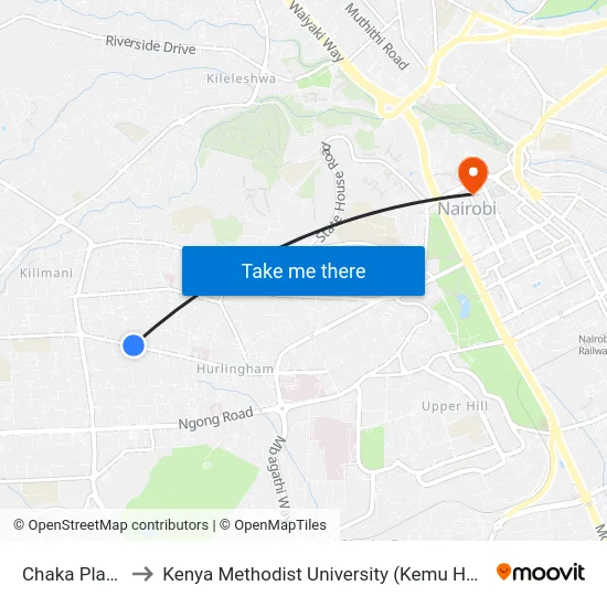 Chaka Place to Kenya Methodist University (Kemu Hub) map