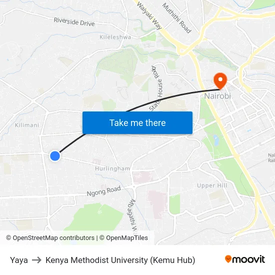 Yaya to Kenya Methodist University (Kemu Hub) map