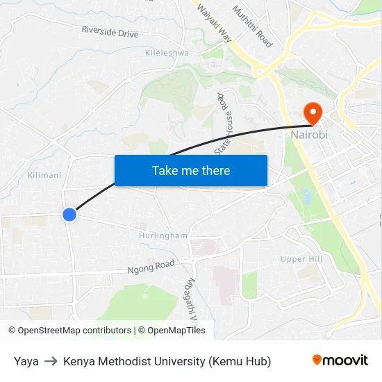 Yaya to Kenya Methodist University (Kemu Hub) map