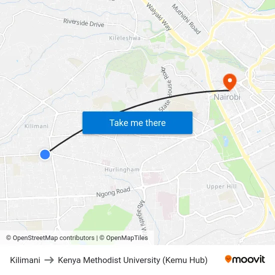 Kilimani to Kenya Methodist University (Kemu Hub) map