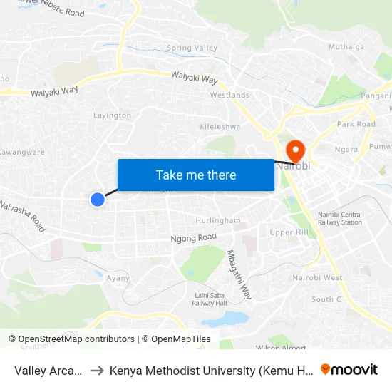 Valley Arcade to Kenya Methodist University (Kemu Hub) map