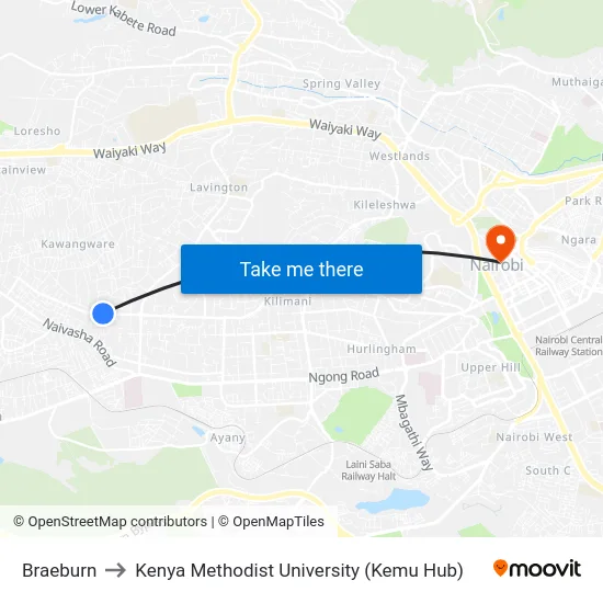 Braeburn to Kenya Methodist University (Kemu Hub) map