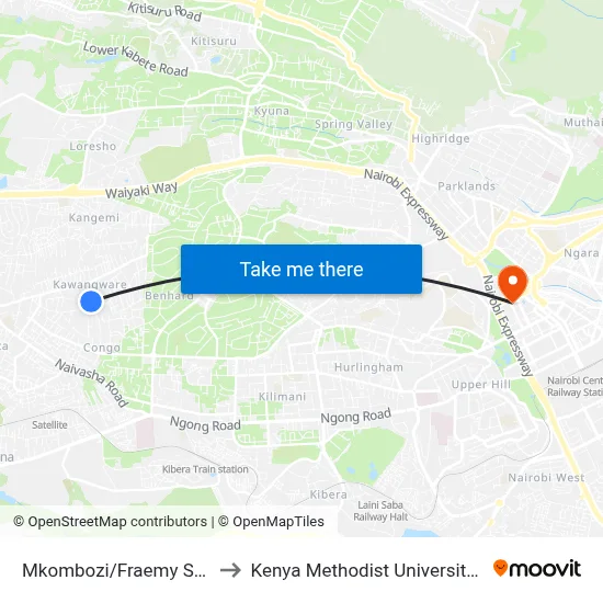 Mkombozi/Fraemy Supermarket to Kenya Methodist University (Kemu Hub) map