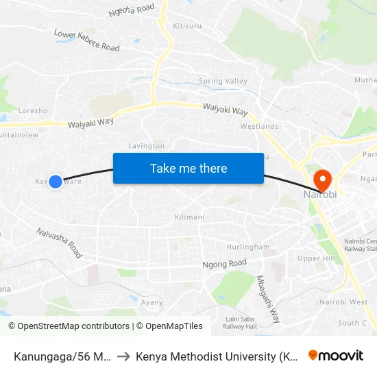 Kanungaga/56 Mwisho to Kenya Methodist University (Kemu Hub) map