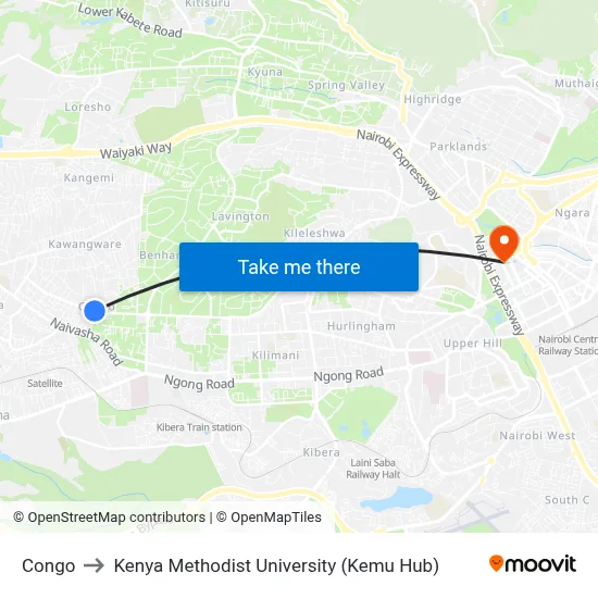 Congo to Kenya Methodist University (Kemu Hub) map