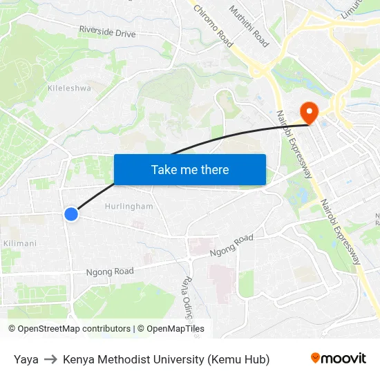 Yaya to Kenya Methodist University (Kemu Hub) map