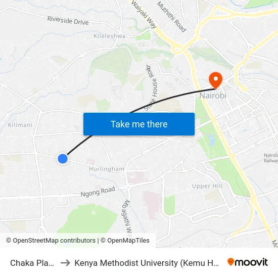 Chaka Place to Kenya Methodist University (Kemu Hub) map